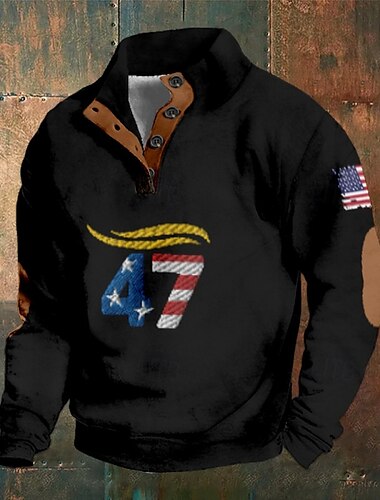  Herren Sweatshirt Schwarz Rote Stehkragen Grafik Amerikanische Flagge Druck Täglich Ferien Ausgehen Polyester Streetwear Lässig Herbst Winter Bekleidung Kapuzenpullover Sweatshirts