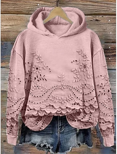  Mujer Sudadera con capucha Pullover Floral Elegante Cálido Moda Manga Larga Con Capucha Tops regulares Calle Uso Diario Estampado Blanco Rosa Azul Piscina Morado Verde Trébol Otoño Invierno