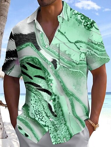  Herren Geometrisch Optische Täuschung Marmor Hemd Sommerhemd Knopfhemd Kurzarm Modisch lässig Outdoor Urlaub Alltagskleidung Sommer Frühling Umlegekragen 3D-Druck Hemden mit Kragen Eine Tasche vorne
