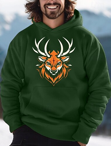  Herren Hirsch Hoodie Langarm Sweatshirts Oktoberfest Vintage Retro Festival Herbst-Winter Kollektion Schwarz Grün Dunkelblau Kleidung Designer Grafikdruck Normal S M L Größen verfügbar