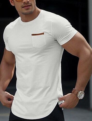  男性用 Tシャツ 半袖 Ｖネック 夏 平織り テクスチャード加工 ファッション クラシック カジュアル 平織り ストリート カジュアル スポーツ ブラック ルビーレッド ネイビーブルー メンズトップTシャツ