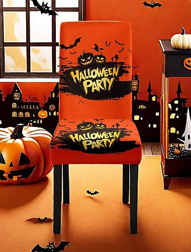  ハロウィンの頭蓋骨柄のダイニングチェアカバー、お祭りのテーブルデコレーション、ドレスアップ用小道具
