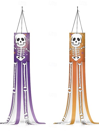 Halloween vindsockflagga 39 tum läskig tecknad flagga vindsockor pumpa fladdermus spöke monster utomhushängande dekoration för hem gård uteplats gräsmatta trädgård träd festdekoration