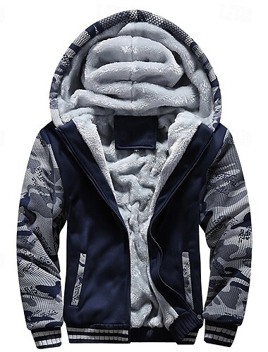  Hombre Sudadera con cremallera Sudadera Sudadera con capucha de lana Azul Marino Gris Claro Gris Oscuro Con Capucha Color Camuflaje Cremallera Bloque de Color Deporte Casual Diario Poliéster Ropa de