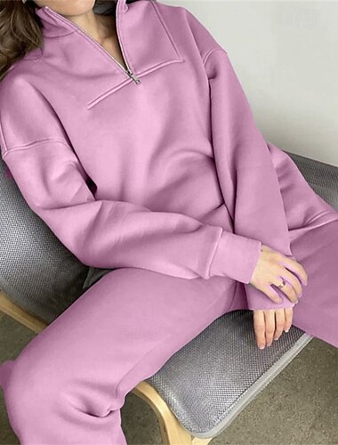  Damen Trainingsanzug Jogginganzug Athleisure Herbst Langarm Thermowarm Winddicht Weich Fitnessstudio Training Sport Sportbekleidung Sportkleidung Einfarbig Schwarz Elfenbein Dunkelgrau