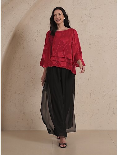  Damen Spitzenbluse Bluse Elegante Oberteile Chiffon Tops Einfarbig Blumen Elegant Stilvoll Lässig Halbarm Flattrige Ärmel U-Boot-Ausschnitt Normale Oberteile Hochzeitsgast Arbeit Täglich