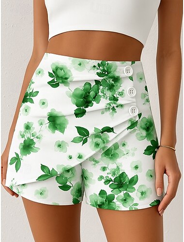  Damen Chinos Shorts Elegant Urlaub Vintage Kurz Hohe Taille Blumen Grafik Abstrakt Geschichtet Schnelltrocknend Bequem Atmungsaktiv Mikroelastisch Outdoor Straße Täglich Schwarz Blau Purpur Grün