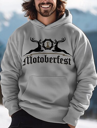  Herren Hirsch Hoodie Langarm Sweatshirts Oktoberfest Vintage Retro Festival Herbst-Winter Kollektion Schwarz Braun Grün Kleidung Designer Grafikdruck Normal S M L Größen verfügbar