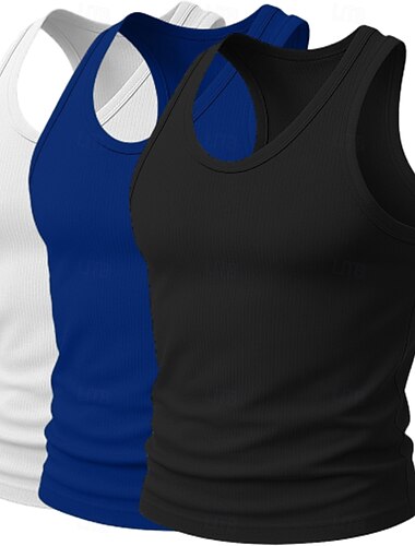  Per uomo Canotta Canottiera Maglietta senza maniche Senza Maniche Molto stondata Scollo Tondo Scollo a Cucchiaio Estate Tinta unica Striscia di Fossa Moda Designer Sportivo 3 pezzi A coste Puro