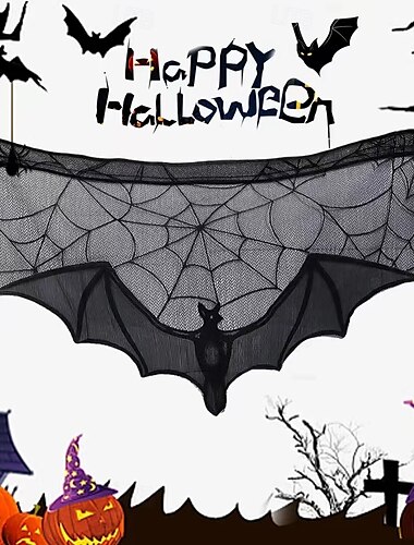  ハロウィンレースバランスショートカーテントッパーキッチン窓用ブラック不気味な装飾半透明カーテン生地ポリエステルロッドポケット