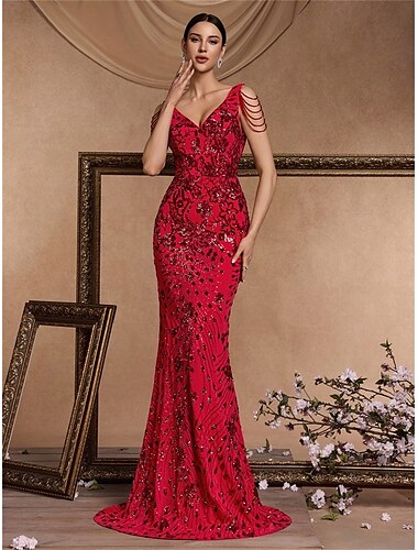  Corte Trompeta / Sirena vestidos de quinceañera Elegante Vestido Formal Boda Hasta el Suelo Sin Mangas Escote Corazón Polyester V Atrás con Lentejuela 2025