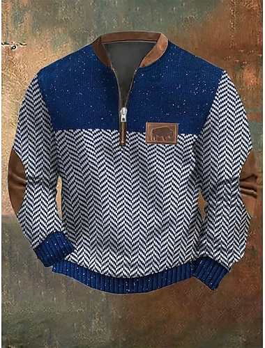  Herren Sweatshirt Viertelreißverschluss Sweatshirt Schwarz Armeegrün Marineblau Grau Halber Reißverschluss Farbblock Kuh Strukturiert Sport & Outdoor Täglich Ferien Polyester Streetwear Lässig