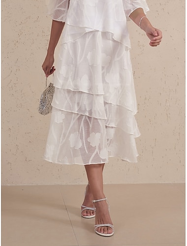  Dam Kjol Elegant Midi Medium Midja Kjolar Blommig Multi lager Oelastisk Fest Casual Vit Sommar Chiffong