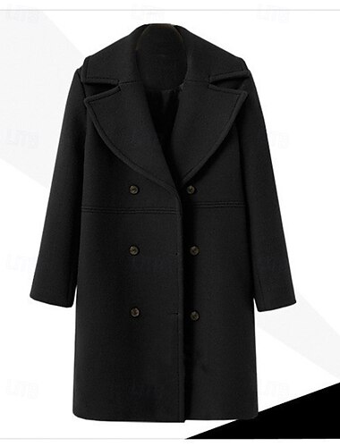  Damen Parka Warm Bequem Knöpfe Tasche Mode Einfach Täglich Ausgehen Doppelreihig Lang Umlegekragen Normale Passform Langarm Oberbekleidung Schwarz Wein Khaki Herbst Winter