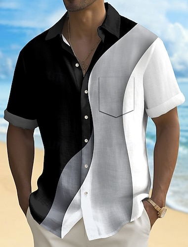  Herren Geometrisch Marmor Abstrakte Kunst Hemd Sommerhemd Knopfhemd Kurzarm Modisch lässig Outdoor Urlaub Alltagskleidung Sommer Frühling Umlegekragen 3D-Druck Hemden mit Kragen Eine Tasche vorne