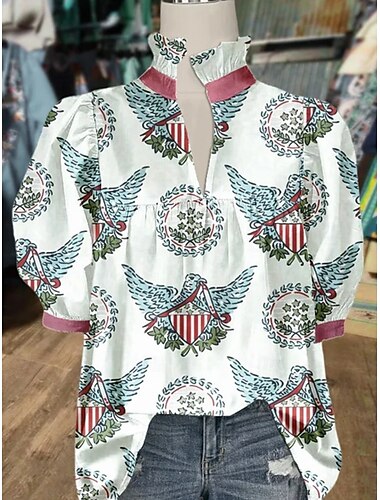  Damen Hemd Blumen Stilvoll Modern Halbarm V Ausschnitt Normale Oberteile Täglich Ferien Druck Weiß Blau Grün Khaki Sommer