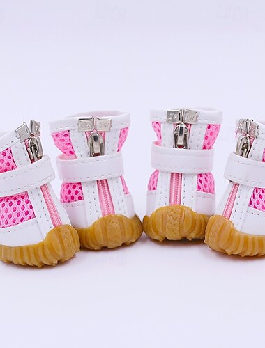  Mesh-Hundeschuhe, Haustierstiefel, atmungsaktive Hundeschuhe für kleine Hunde, wasserdichte Haustiersandalen mit rutschfester Sohle und Reißverschluss, langlebiger Haustierpfotenschutz für heißen