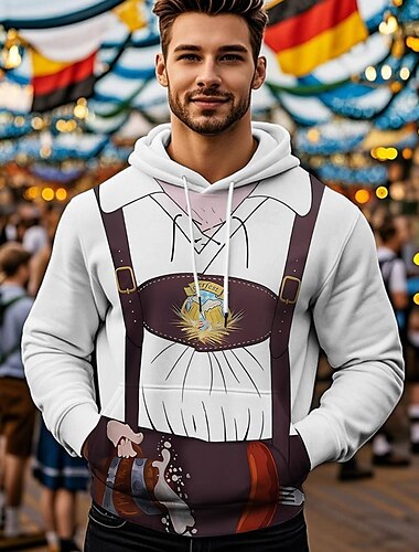  Oktoberfestbier Kapuzensweatshirt Druck Fronttasche Grafik Für Herren Erwachsene Karneval Oktoberfestbier 3D-Druck Urlaub Party