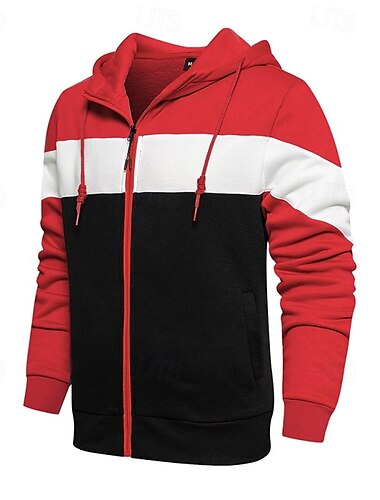  Herren Reißverschluss Kapuzensweatshirt Kapuzensweatshirt Weiß Rote Blau Khaki Mit Kapuze Farbblock Reißverschluss Farbblock Fronttasche Sport & Outdoor Lässig Täglich Streetwear Cool Sportbekleidung