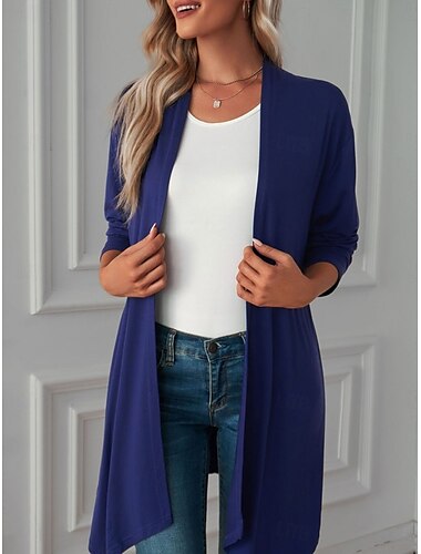  Damen Freizeitjacke Atmungsaktiv Bequem Oversize Lässig Einfach Urlaub Straße Lässig Alltagskleidung Offene Vorderseite Lang Kragenlos Normale Passform Dreiviertelarm Oberbekleidung Weiß Rosa Wein