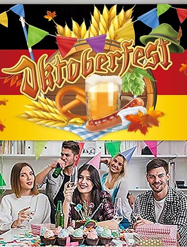  オクトーバーフェスト　ドイツ　バイエルン　吊るしタペストリー　プレッツェルビール　壁アート　大タペストリー　壁画装飾　写真背景　フェスティバル