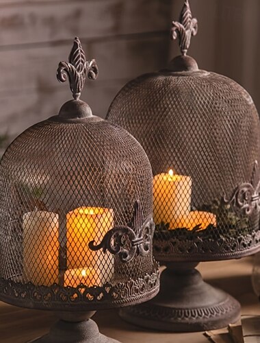  Portacandele vintage a forma di gabbia per uccelli, lanterna in metallo lucido con supporto, tema floreale, decorazione da tavolo - versatile per Natale, Halloween, Ringraziamento, San Valentino,