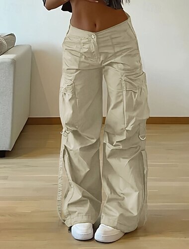  Damen Cargo-Hosen Hosen Hose Mode Streetwear Volle Länge Natürliche Taille Einfarbig Tasche Bequem Mikroelastisch Sport & Outdoor Alltagskleidung Schwarz Armeegrün Aprikose Frühling Herbst Normale