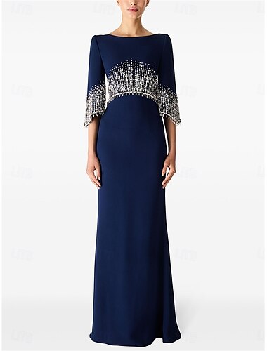  Meerjungfrauenschnitt Quinceanera-Kleider Elegant Kleid Formell Hochzeit Bodenlang Halbarm Rundhalsausschnitt Satin mit Perlenstickerei 2025