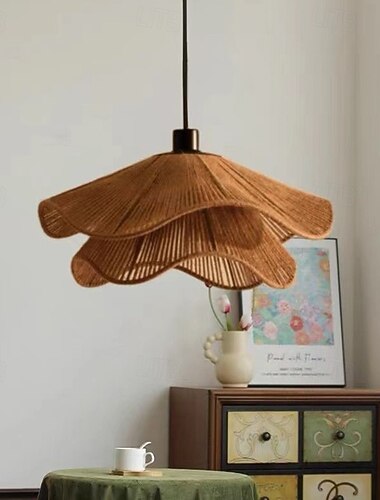  Hanglamp van henneptouw, retro-industriële stijl, voor restaurant, slaapkamer, kunstlamp van geweven touw, veldvoet, plafonddecoratie, plafondarmatuur