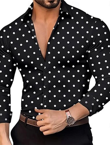  Herren Tupfen Hemd Knopfhemd Lässiges Hemd Langarm Modisch lässig Urlaub Täglich Streetwear Sommer Frühling Umlegekragen 3D-Druck Hemden mit Kragen Schwarz Weiß Rosa Blau