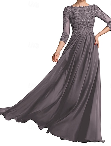  A-Linien-Kleid für die Brautmutter, elegant, Rundhalsausschnitt, bodenlang, 3/4-Ärmel, mit Falten, einfarbig, 2025