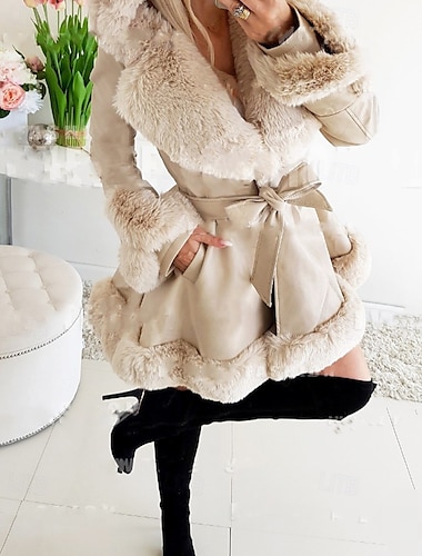  Damen Mantel Warm Bequem Pelzkragen Mode Outdoor Einfach Outdoor Urlaub Lang Mit Kapuze Normale Passform Langarm Oberbekleidung Schwarz Wein Blau Herbst Winter