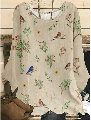  Damen Hemd Blumen Stilvoll Dreiviertelarm Rundhalsausschnitt Normale Oberteile Täglich Ferien Druck Grün Khaki Sommer
