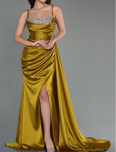  Abendkleid im Meerjungfrauen-/Trompeten-Stil mit schwarzer Krawatte, verstellbarem Riemen, elegantes Kleid für formelle Hochzeiten, bodenlang, ärmellos, herzförmiger Ausschnitt, Satin mit gerüschten