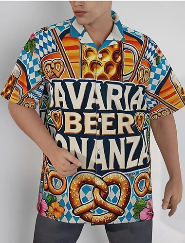  Oktoberfest Bier Brezel Hawaiihemden Aloha-Hemd Bayerisch München Deutsch Grafik Für Herren Erwachsene Karneval Oktoberfestbier 3D-Druck Urlaub Party