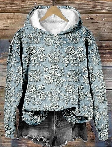  Damen Kapuzenpullover Blumen Elegant Vintage Retro Langarm Mit Kapuze Normale Oberteile Straße Alltagskleidung Druck Rosa Blau Beige Frühling Herbst Winter