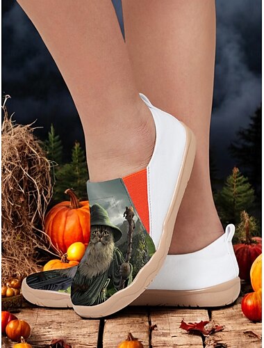  Reiseschuhe für Damen mit Halloween-Katzen-Print – bequeme Slip-On-Freizeitschuhe zum Spazierengehen und für den Urlaub, leichtes Schuhwerk mit Hexenmotiv für Herbst- und Feiertagsoutfits Vincent Hie
