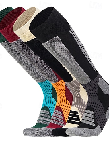  1 Par Hombre Mujer calcetines de lana merino Calcetines para correr Mantiene abrigado Transpirable Anti ampollas Grueso Al aire libre Sobre la pantorrilla Retazos Lana Merina Amarillo Rojo Verde para