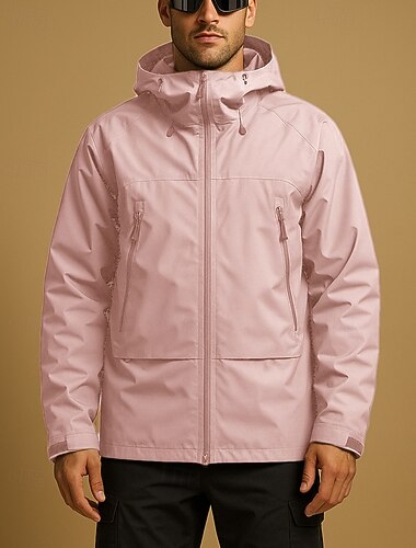  Herren Windjacke Softshelljacke Wanderjacke Außen Wasserdicht Winddicht Leicht Atmungsaktiv Wanderoutfits Wanderbekleidung Frühling Herbst Jacke Tennis Golfspiel Laufen Einfarbig Schwarz Weiß Rosa