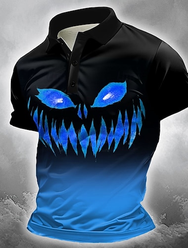  Halloween Homme Potiron Polo Manche Courte Polos Chemises à Col Occasionnel Horreur Sombre Extérieur Athleisure Tenue de fête Impression 3D Boutons Été Bleu Violet Orange