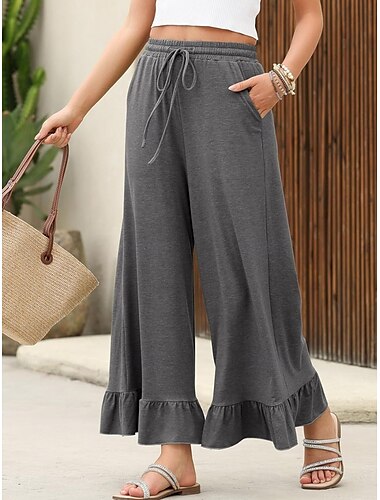  Dames Breed Been Chinese Cropped broeken Basic Casual Enkellengte Hoge taille Effen Zak Elastische tailleband Comfortabel Zacht Micro-elastisch Buiten Straat Zwart Blozend Roze Marineblauw Blauw