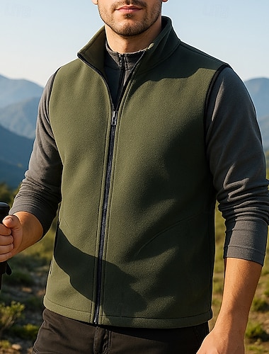  Hombre Chaleco polar Sin Mangas Chaleco Al aire libre Mantiene abrigado Invierno Full Zip Poliéster Verde Ejército Caza Pesca Escalada