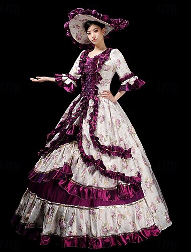  ancien Rococo Renaissance Maxi Robe Normal Juliette Princesse Reine Elizabeth Plissé Volanté Princesse Col carré Déguisement Femmes Halloween Carnaval Mascarade Performance Soirée Halloween Adultes