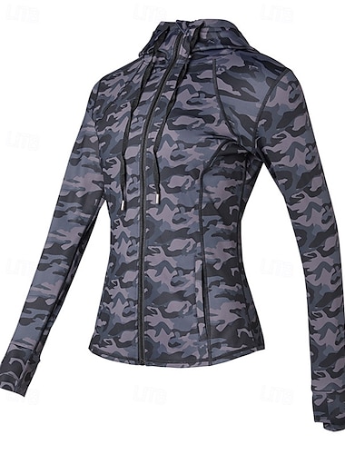  Damen Laufjacke Outdoorjacke Kapuzenjacke Kordelzug Langarm Oberteil Athleisure Sonnenschutz Winddicht Outdoor Laufen Yoga Sportbekleidung Sportkleidung Weiß Grün Grau