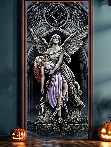 Halloween Osłony Drzwi wieczna walka autorstwa Sarah Richter Tkanina Drzwi Firanka Dekoracja Tło Baner Drzwi do Przedniej Drzwi Gospodarstwa Świąteczna Impreza Wnętrze Zewnętrzne Dekoracje Akcesoria