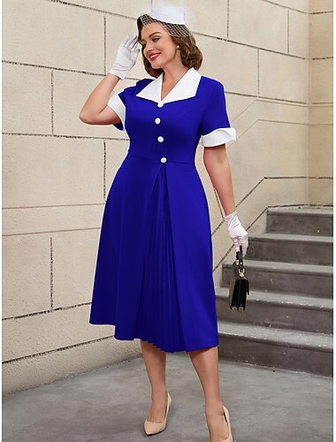  1950s Retro Vintage Midi Swing Dress Flare Dress Plus Size Solid Color Fit & Flare Swing Fancy Dress Women's Vacation Homecoming Party & Evening Adults' Dress Spring & Summer