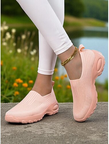  scarpe da ginnastica da passeggio slip-on Flyknit rosa da donna – scarpe sportive leggere e traspiranti per fitness, corsa, passeggiate al parco e commissioni