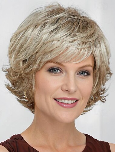 parrucca moda donna parrucche sintetiche biondo chiaro parrucche corte parrucca riccia soffici parrucche sintetiche naturali per l'uso quotidiano nelle feste