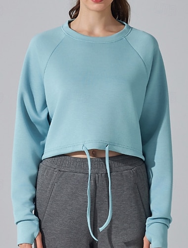  Damen Outdoor-Sweatshirt Winddicht Weich Kordelzug Langarm Sport Einfarbig Oberteil Für Fitnessstudio Fitnesstraining Fitness Lässiger Schnitt Sportkleidung