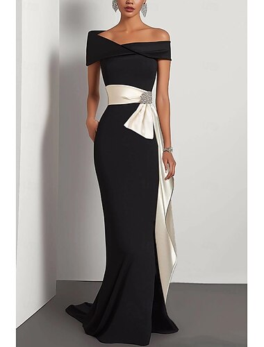  Černobílé mořské šaty večerní elegantní šaty formální svatební host až na zem s krátkým rukávem bez ramínek strečový krepu s nařasenými volány